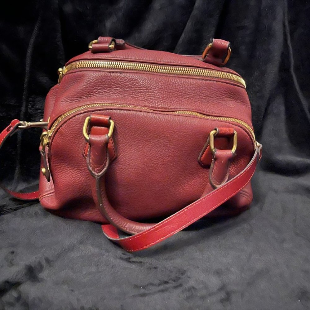 J.CREW Pebble Leather Biennial Medium Satchel Crossbody Bag, Burgundy